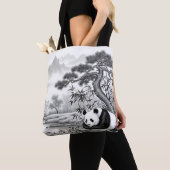 Zen Panda Pagode Traditionele Inktwastechniek AOP Tote Bag (Dichtbij)