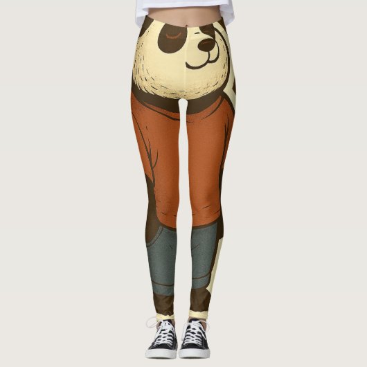 Zen Panda Sticker – Relaxed Cartoon Bear in Casual Leggings (Voorkant)