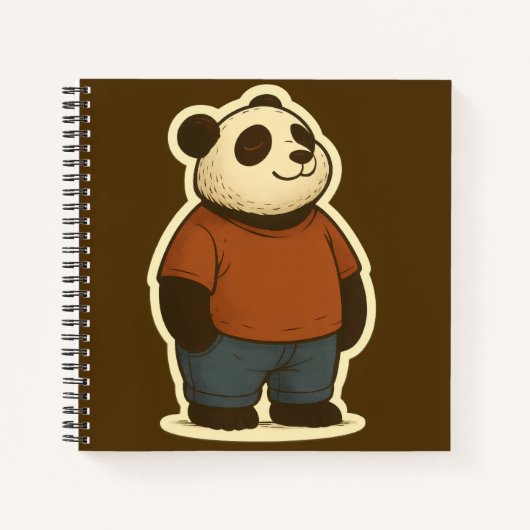 Zen Panda Sticker – Relaxed Cartoon Bear in Casual Notitieboek (Voorkant)