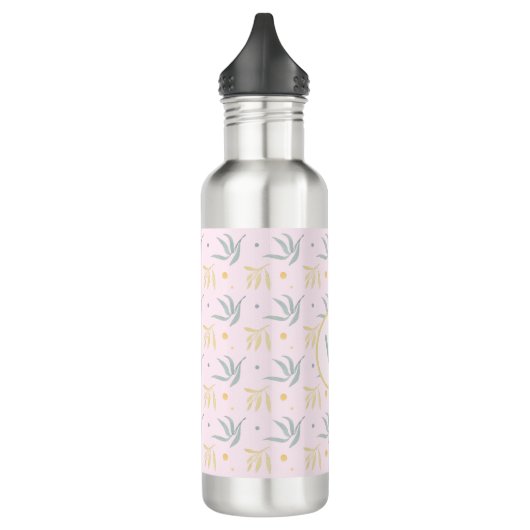 Zen Pastel Pink Botanical Pattern Monogram Waterfles (Links)