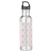 Zen Pastel Pink Botanical Pattern Monogram Waterfles (Achterkant)