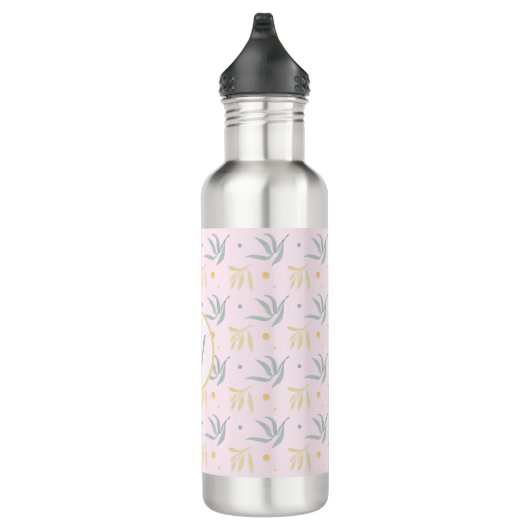 Zen Pastel Pink Botanical Pattern Monogram Waterfles (Rechts)