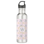 Zen Pastel Pink Botanical Pattern Monogram Waterfles (Voorkant)