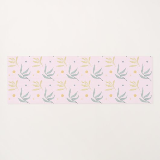 Zen Pastel Pink Botanical Pattern Monogram Yogamat (Achterkant (horizontaal))