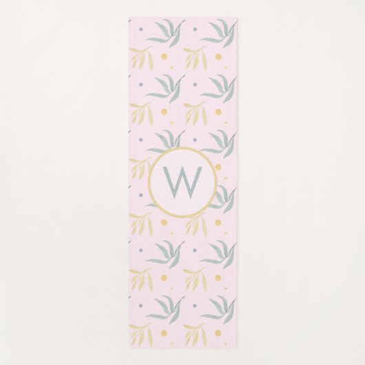 Zen Pastel Pink Botanical Pattern Monogram Yogamat (Voorkant)