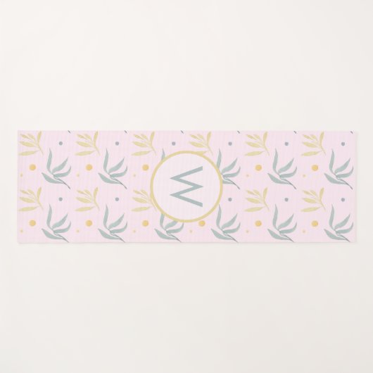 Zen Pastel Pink Botanical Pattern Monogram Yogamat (Voorkant (horizontaal))