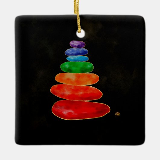 Zen Pebbles Chakras - Waterverf & goud Keramisch Ornament (Voorkant)