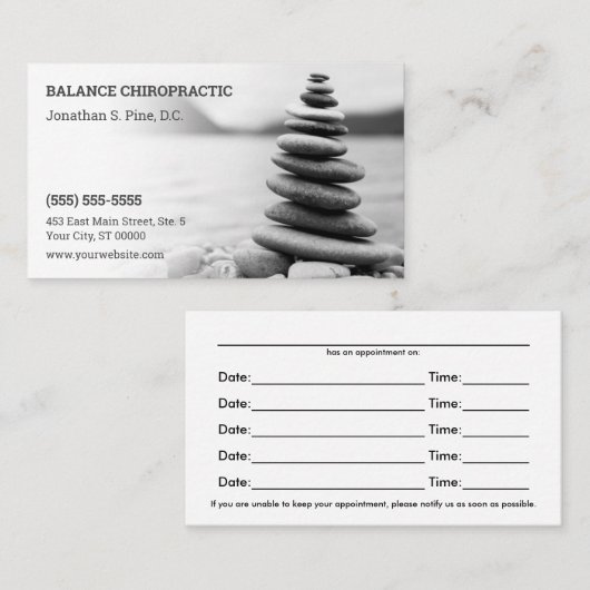 Zen Pebbles Chiropractic Appointment Card Afsprakenkaartje (Voorkant / Achterkant)