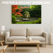 Zen Pond Garden met water en rode esdoorn Poster