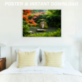 Zen Pond Garden met water en rode esdoorn Poster