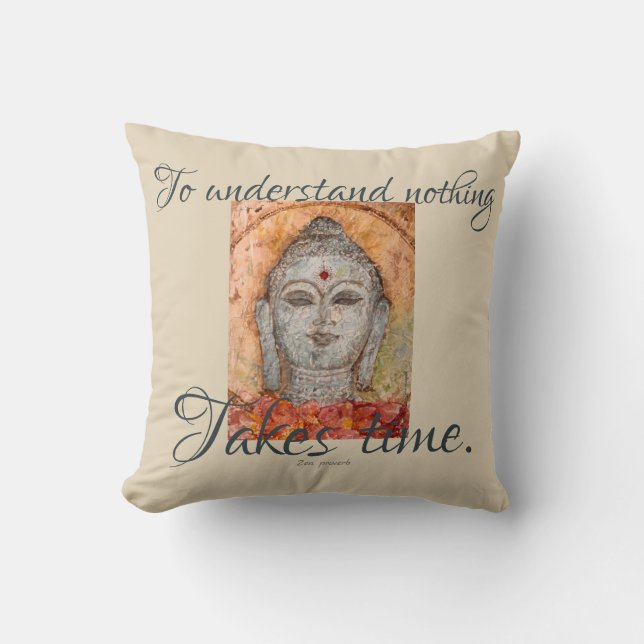 Zen Proverb Buddha Waterverf Art Pillow Kussen (Voorkant)