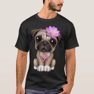 Zen Pugs Puppies met Roze Yoga Om Symbool T-shirt