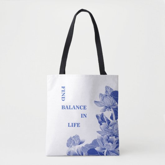 Zen Quote Blue & White Lotus Flower Mandala Tote Bag (Voorkant)