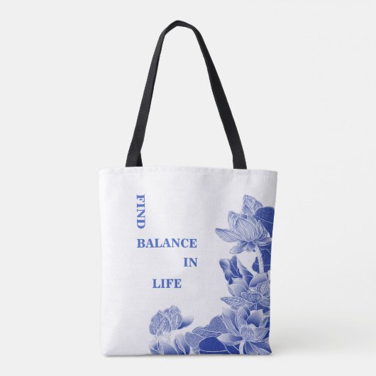 Zen Quote Blue & White Lotus Flower Mandala Tote Bag (Achterkant)