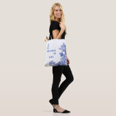 Zen Quote Blue & White Lotus Flower Mandala Tote Bag (Op model)