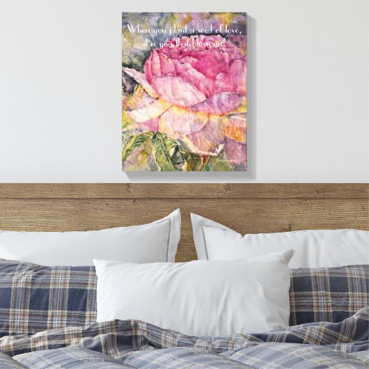 Zen Quote Roos Waterverf Canvas Print (Insitu (Slaapkamer))