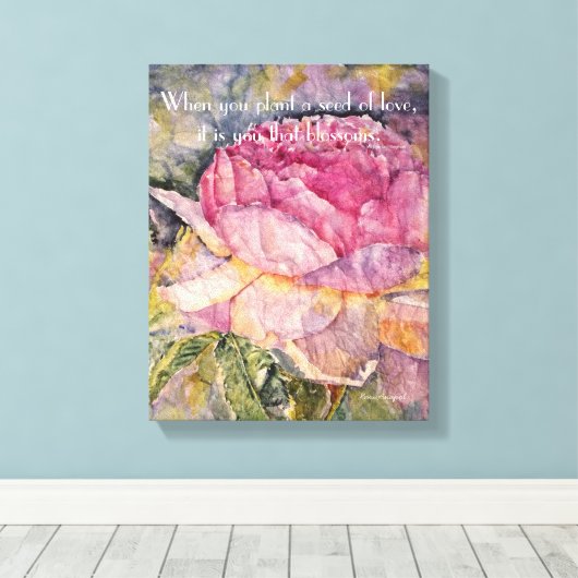 Zen Quote Roos Waterverf Canvas Print (Insitu (Houten vloer))