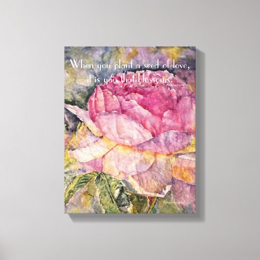 Zen Quote Roos Waterverf Canvas Print (Voorkant)