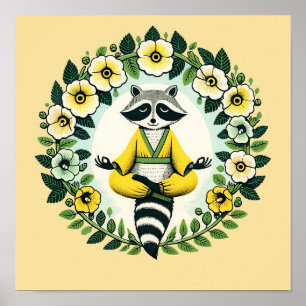 Zen Raccoon Meditatie Raccoons Yoga Poster