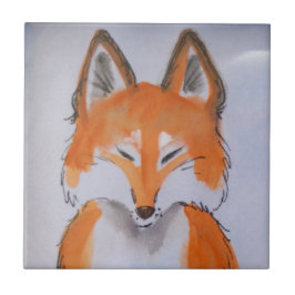 Zen Red Fox Art Minimal White Animal Painting Tegeltje