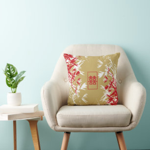 Zen Red Gold Bamboo verlaat een modern dubbel gelu Kussen