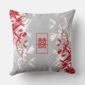 Zen Red Grey Bamboo laat een modern dubbel geluk Kussen (Achterkant)