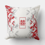Zen Red Grey Bamboo laat een modern dubbel geluk Kussen (Voorkant)