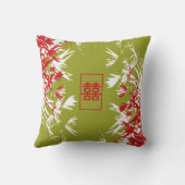 Zen Red Jade Bamboo laat een modern dubbel geluk Kussen (Achterkant)