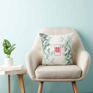 Zen Red Mint Bamboo verlaat moderne dubbele geluk Kussen
