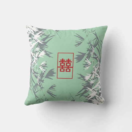 Zen Red Mint Bamboo verlaat moderne dubbele geluk Kussen (Achterkant)