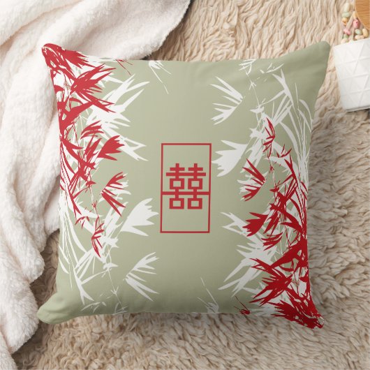 Zen Red Moss Bamboo laat een modern dubbel geluk Kussen (Deken)