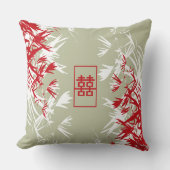 Zen Red Moss Bamboo laat een modern dubbel geluk Kussen (Voorkant)