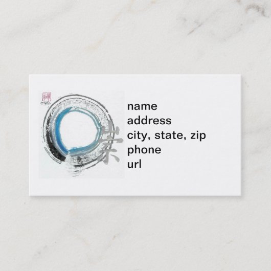 Zen Reverence, Enso[blauwe, zwarte, zilveren tinte Visitekaartje (Voorkant)
