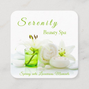 Zen Rocks & Lilly Flower Green & White Beauty Spa Vierkante Visitekaartje