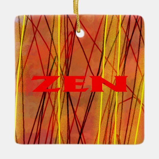 Zen rood draadvierkant keramisch ornament (Voorkant)