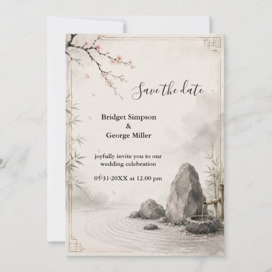 Zen Sakura Bruiloft Botanische Harmonie Kaart (Voorkant)