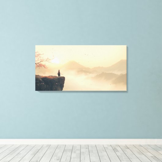 Zen Samurai at Dawn – Cinematic Misty Mountain Canvas Afdruk (Insitu (Houten vloer))