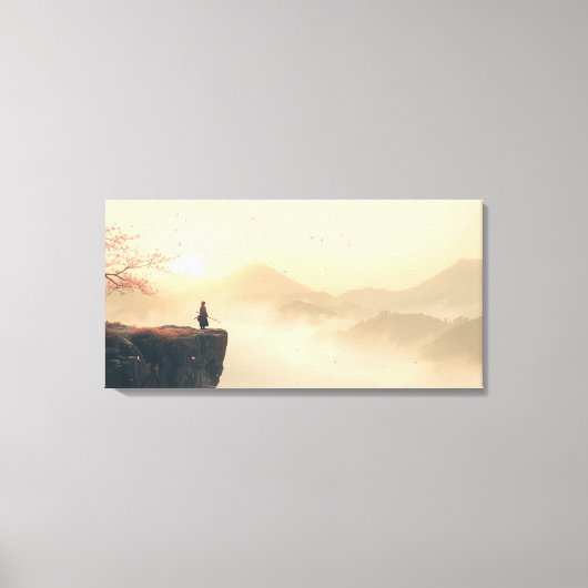 Zen Samurai bij zonsopgang – Cinematic Misty Mount Canvas Afdruk (Voorkant)