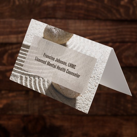 Zen Sand Labrynth and Stones with Faux Linen  Visitekaartje