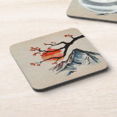 Zen Serenity Landscape - Sakura Mountain Sunset Bier Onderzetter (Linkerzijde)