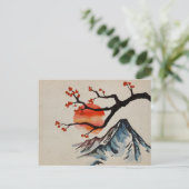 Zen Serenity Landscape - Sakura Mountain Sunset Briefkaart (Staand voorkant)
