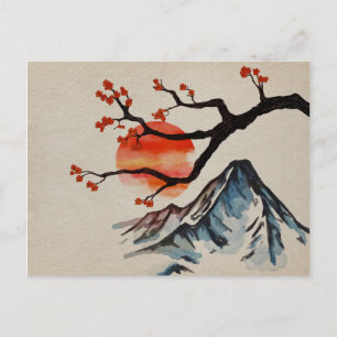 Zen Serenity Landscape - Sakura Mountain Sunset Briefkaart
