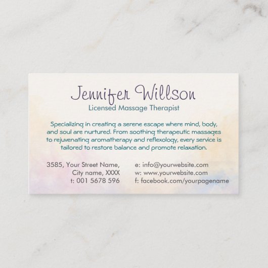 Zen Serenity Spa Waterverf Art Visitekaartje (Achterkant)