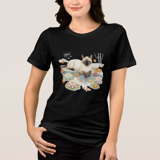 Zen Siamese Cat & Koi Pond T-Shirt (Voorkant)