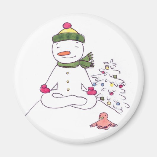 Zen Sneeuwman, Yoga Sneeuwman Magneet (Voorkant)