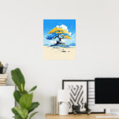 Zen Solitude: Minimalist Golden Tree Poster (Thuiskantoor)