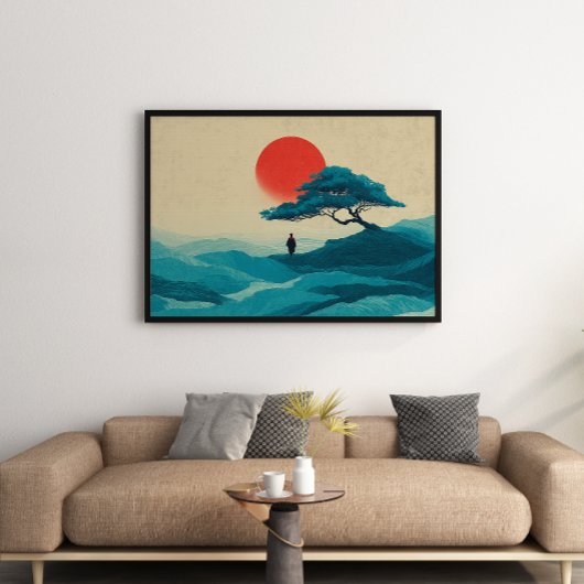 Zen Solitude Red Sun Wall Art Print Poster