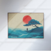 Zen Solitude Red Sun Wall Art Print Poster