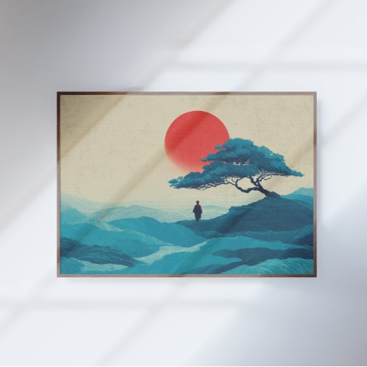 Zen Solitude Red Sun Wall Art Print Poster