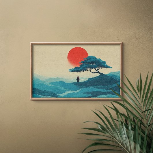 Zen Solitude Red Sun Wall Art Print Poster